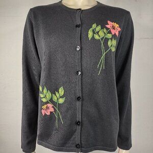 Pendleton black floral embroidered button front cardigan sweater ladies Smal